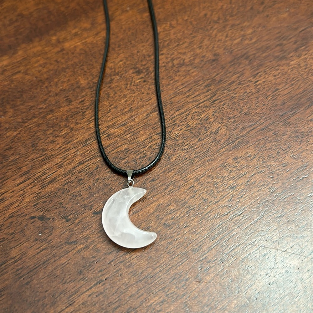 Rose Quartz Crescent Moon Cord Necklace